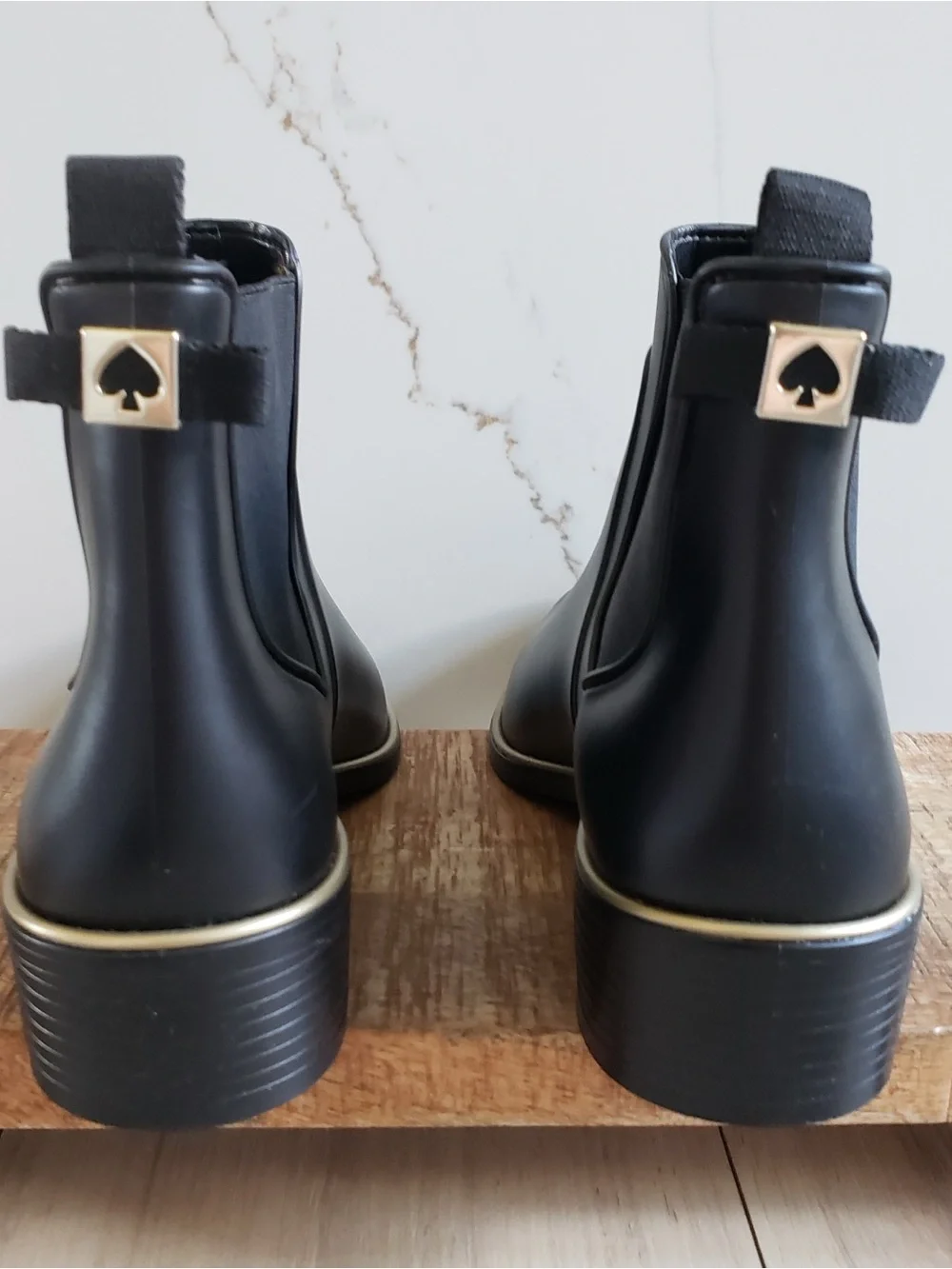 kate spade Black Chelsea Ankle Boots with‎ Gold Trim